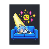 Pixel Chill Tee: Geometric Couch Napping Under Pixel Stars Stretched Canvas