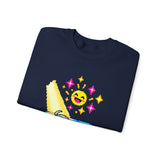 Pixel Chill Tee: Geometric Couch Napping Under Pixel Stars Crewneck Sweatshirt