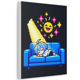 Pixel Chill Tee: Geometric Couch Napping Under Pixel Stars Stretched Canvas