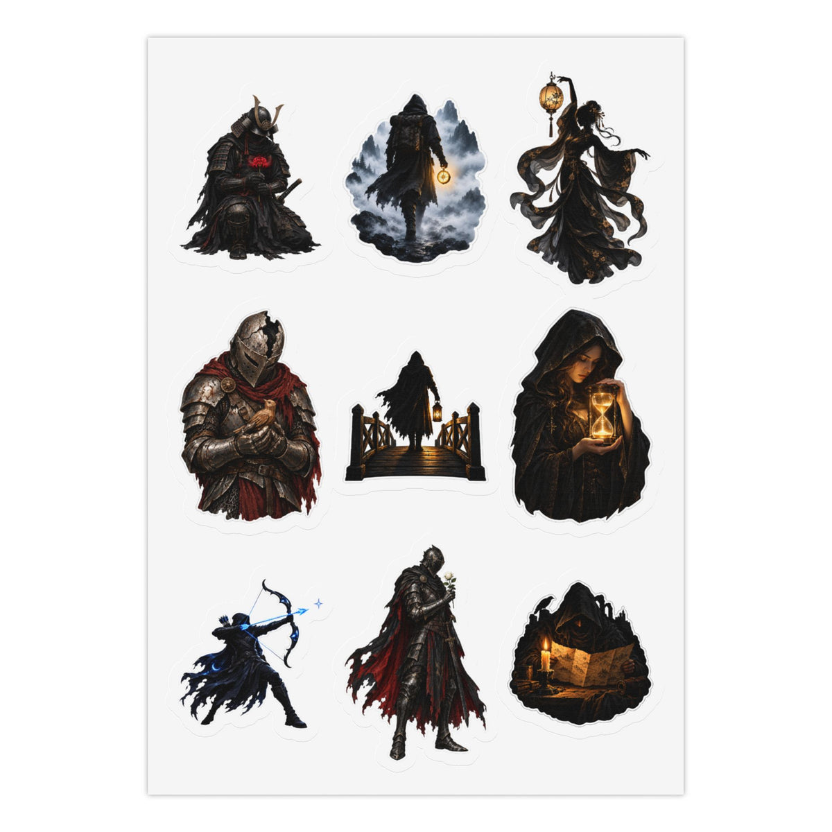 Midnight Shadows: 27 Minimalist Silhouette Sticker Pack Kiss-Cut Sticker Sheet (Sheet 2 of 3)