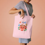 Café Mystery Tee: Chibi Coffee Cup with Mysterious Steam & Anime Headband Cotton Tote Bag