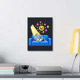Pixel Chill Tee: Geometric Couch Napping Under Pixel Stars Stretched Canvas
