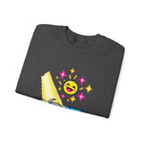 Pixel Chill Tee: Geometric Couch Napping Under Pixel Stars Crewneck Sweatshirt