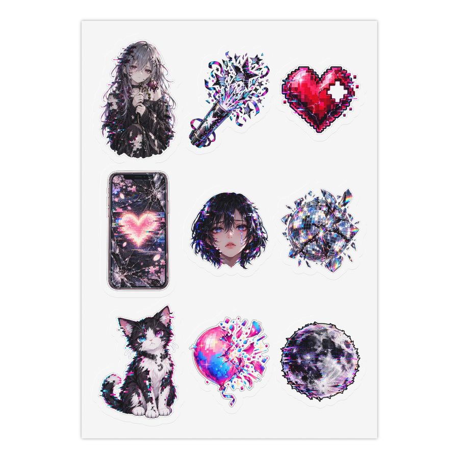 Chaos Feast: Glitchy Anime Gratitude Stickers Pack of 3 Sheets Kiss-Cut Sticker Sheet (Sheet 2 of 3)