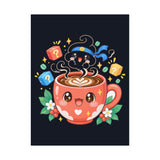 Café Mystery Tee: Chibi Coffee Cup with Mysterious Steam & Anime Headband Poster
