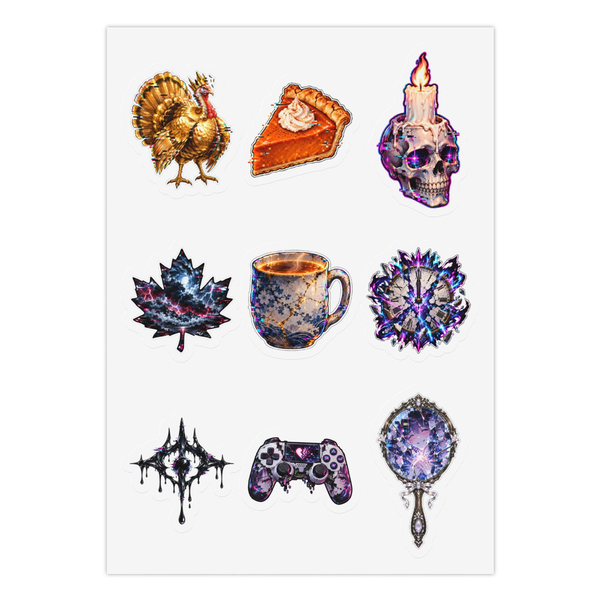 Chaos Feast: Glitchy Anime Gratitude Stickers Pack of 3 Sheets Kiss-Cut Sticker Sheet (Sheet 1 of 3)