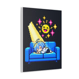 Pixel Chill Tee: Geometric Couch Napping Under Pixel Stars Stretched Canvas