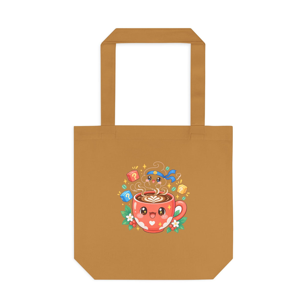 Café Mystery Tee: Chibi Coffee Cup with Mysterious Steam & Anime Headband Cotton Tote Bag