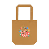 Café Mystery Tee: Chibi Coffee Cup with Mysterious Steam & Anime Headband Cotton Tote Bag