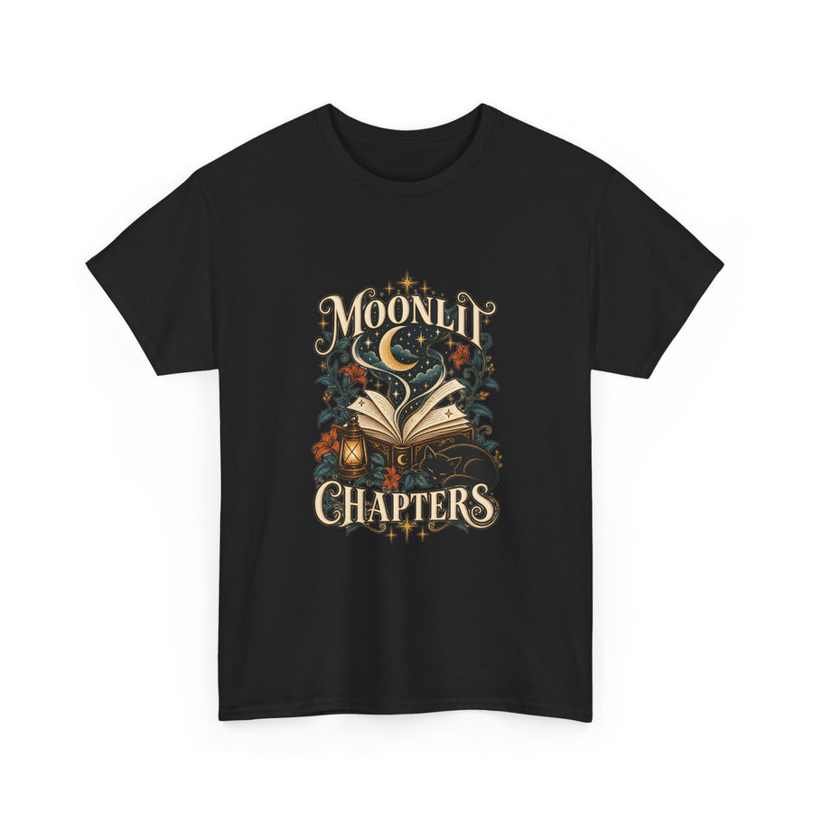 Moonlit Chapters T-Shirt - Book, Cat and Lantern Graphic