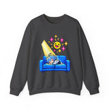 Pixel Chill Tee: Geometric Couch Napping Under Pixel Stars Crewneck Sweatshirt