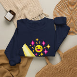 Pixel Chill Tee: Geometric Couch Napping Under Pixel Stars Crewneck Sweatshirt
