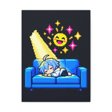 Pixel Chill Tee: Geometric Couch Napping Under Pixel Stars Stretched Canvas