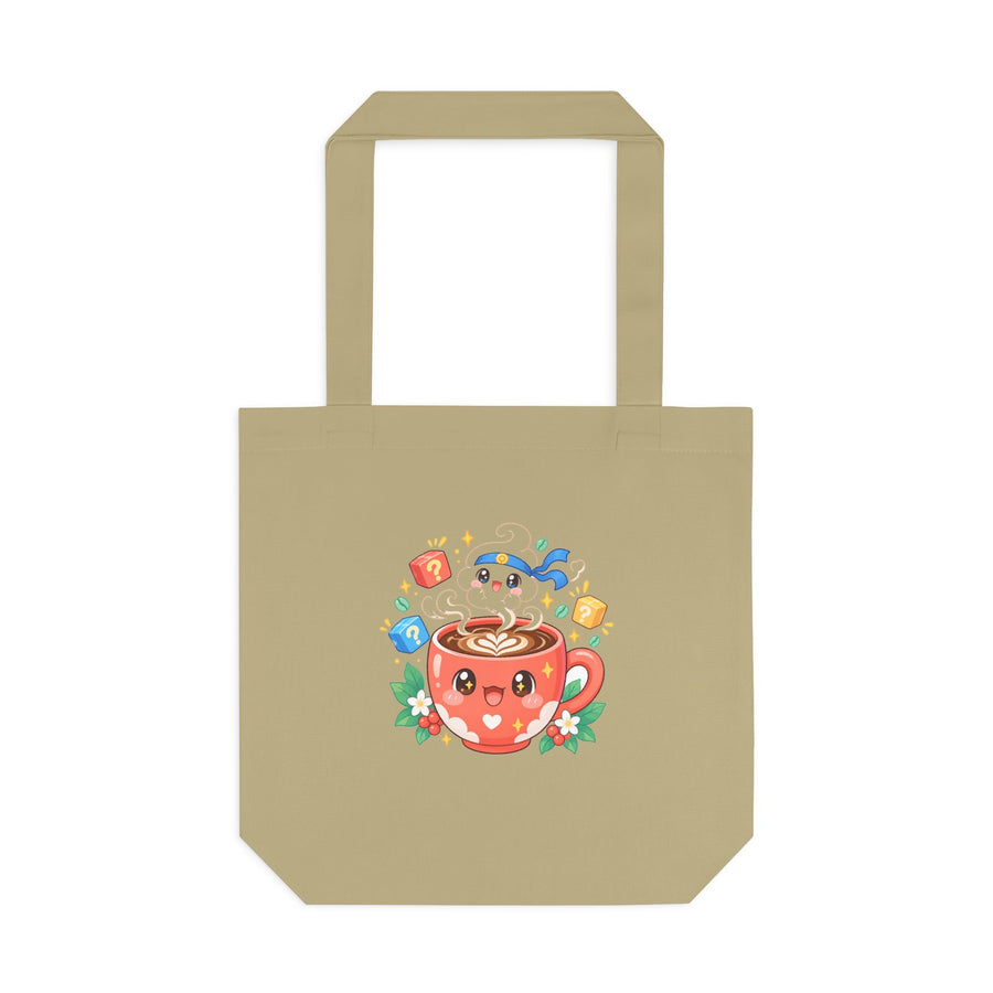 Café Mystery Tee: Chibi Coffee Cup with Mysterious Steam & Anime Headband Cotton Tote Bag